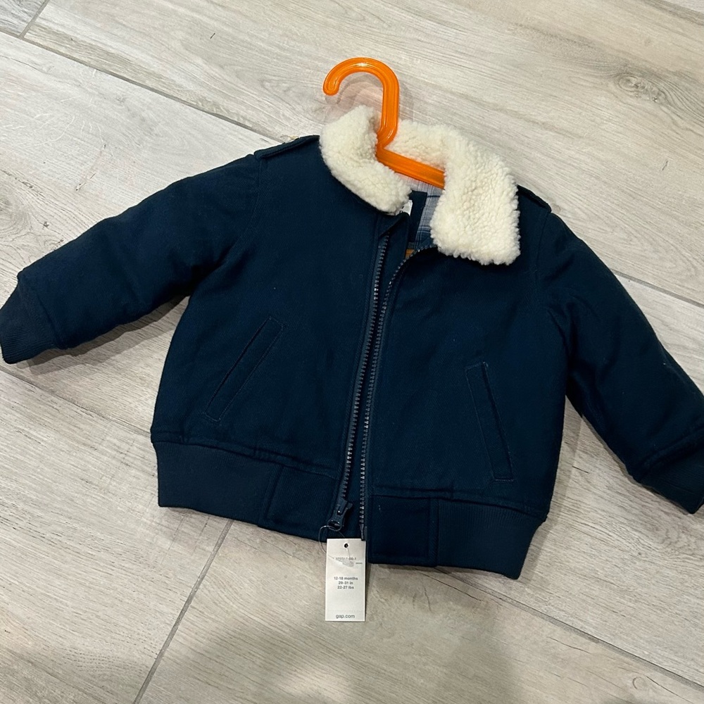 Brand new with tags Gap baby blue dark denim jacket with Sherpa collar